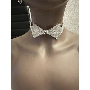 BOW TIE RHINESTONE CHOCKER NECKLACE, No Missing Stone, Deck The Halls.